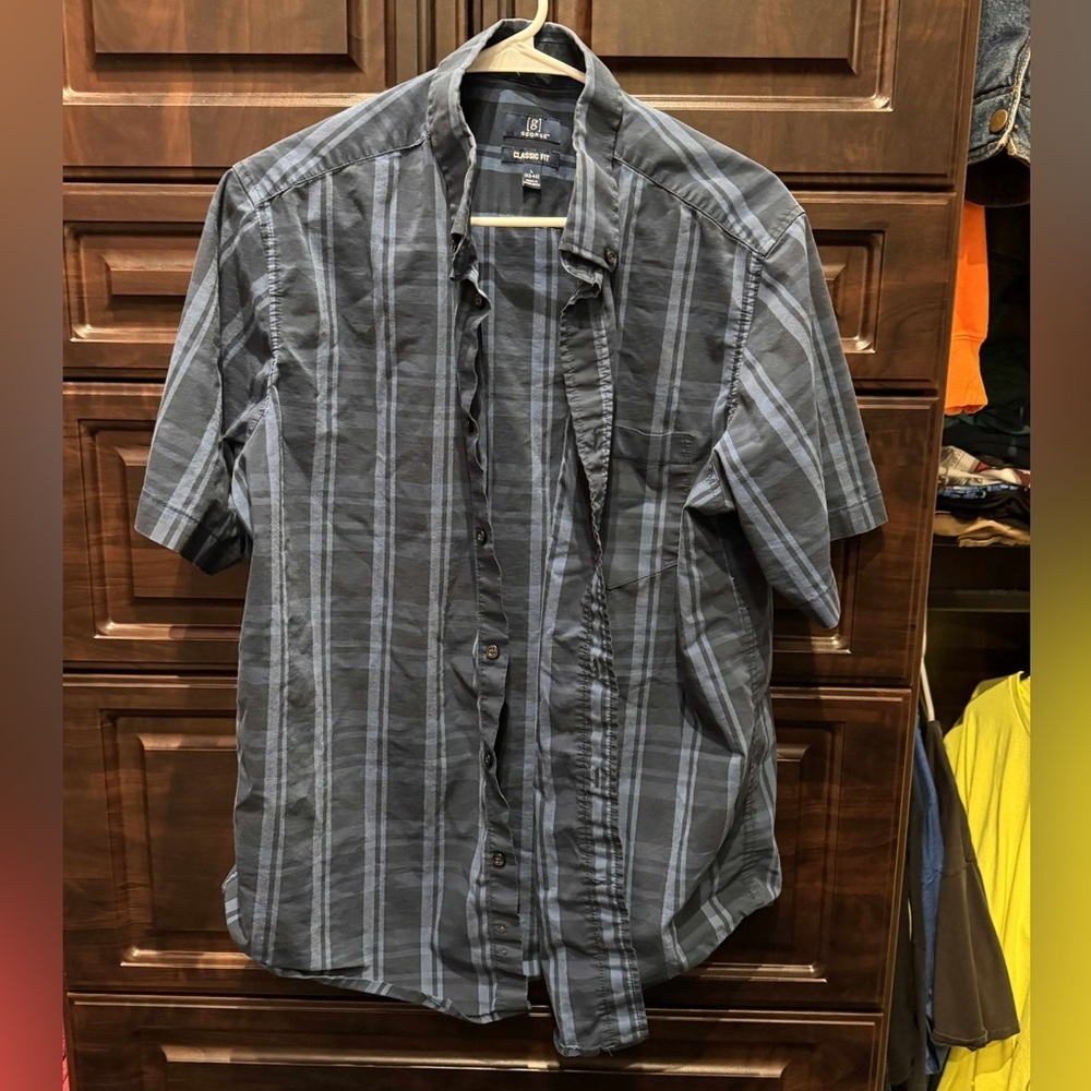 George Men's blue Striped Button Down Shirt LARGE